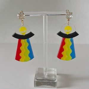 UFO Alien spacecraft earrings rainbow outer space